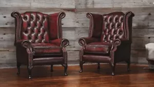 Echter Chesterfield Ohrensessel Sessel Couch Sofa Polster 100% Leder Sofort - Bild 1 von 1
