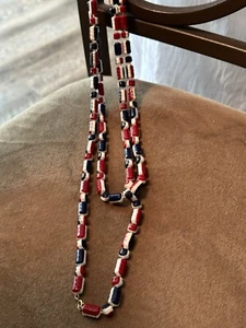 VTG 52” RED, WHITE & BLUE PLASTIC BEADED NECKLACE-COSTUME JEWELRY - Picture 1 of 3