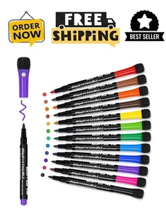 Magnetic Dry Erase Markers Fine: 12 Colors Erasable Whiteboard Markers Fine P... - Picture 1 of 6