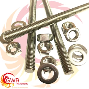 M6 A4 MARINE STAINLESS Threaded Bar + FULL NUTS + WASHERS - Rod Studding 6mm - Picture 1 of 3