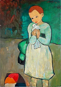Picasso 'Child Holding a Dove' La Pastiche Quality Replica Oil Painting 1950s - Picture 1 of 13