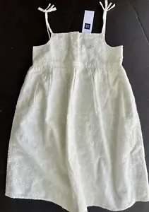 NWT Girls 5 BABY GAP Cotton White Eyelet Button Placket SUNDRESS spaghetti strap - Picture 1 of 4