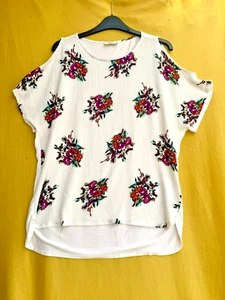 Papaya Size 16 White Red Floral Cold Shoulder Top Summer Holiday Cool - Picture 1 of 4