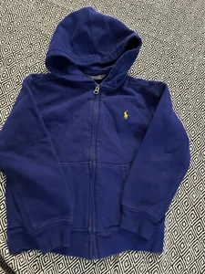 Polo Ralph Lauren Hoodie Youth Boys Size 4 Royal Blue Yellow Full Zip Sweatshirt - Picture 1 of 6