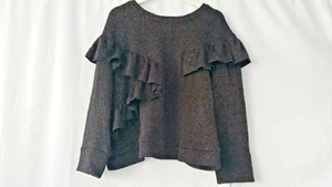 NWT Anthropologie Eva Franco Sz XL Black Multicolor Metallic Ruffle Knit Top - Picture 1 of 12