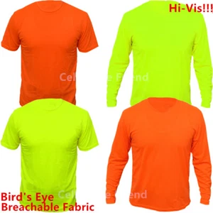 High Visibility Non ANSI Hi Vis Long Sleeve T Shirt Safety Yellow Orange Shirts - Picture 1 of 14