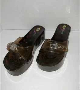 Vintage The Dr Scholls orginal & DKNY clear amber platforms size 8 - Picture 1 of 3