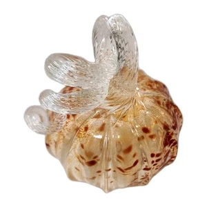 Orange Speckled & Clear Hand Blown Pumpkin Glass Spiral Stem - Picture 1 of 11