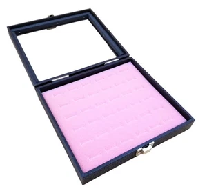 Black Jewelry Display Case Buckle Latch with Glass Top w/Pink Ring Foam Display - Picture 1 of 4