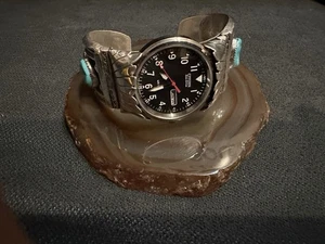Heavy Silver And Turquoise Watch With Citizen Eco Drive Time Piece 146 Grams - Picture 1 of 11