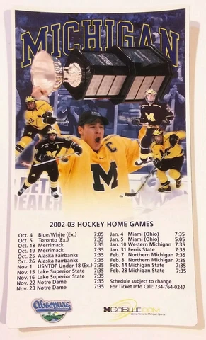 2002-03 Michigan Wolverines Hockey Magnet Schedule Cover