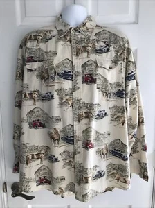 Real Work Wear Men's 2 XL Long Sleeve Shirt Horses And Old Trucks - Picture 1 of 5
