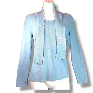Sweater Sky Blue Dust w/ Pearls Women Size S Mercer Street Studio Luxelon Knit - Picture 1 of 14