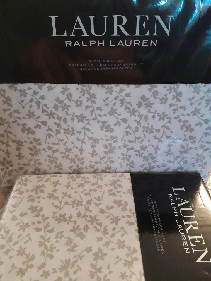 LAUREN RALPH LAUREN Spencer Floral Grey Cal KING SHEET SET 4P COTTON
