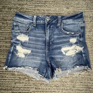 American Eagle Size 10 Girls Youth Shorts Distressed Cut Off Hi Rise Blue Denim - Picture 1 of 10