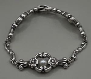 Brighton Women’s Bracelet Silver Plated Floral Open Work Faux Pearl 7.5” - Picture 1 of 7