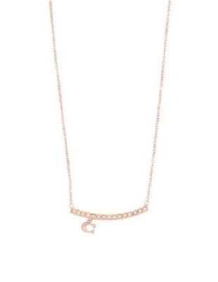 全新带标签 COACH 签名铺路条小饰品项链玫瑰金带水晶 MSRP $88 — 第 1/4 张图片