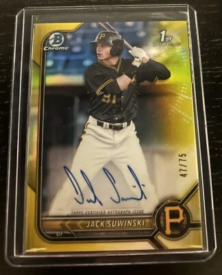 2022 Bowman Chrome JACK SUWINSKI YELLOW REFRACTOR Auto /75 RC PITTSBURGH PIRATES - Image 1 of 2