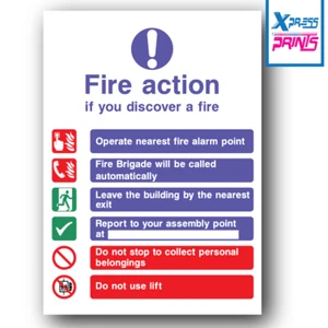 Fire Action Health Safety Sign Workplace Office Poster Print or Sticker A3 A4 #1 - Imagen 1 de 11