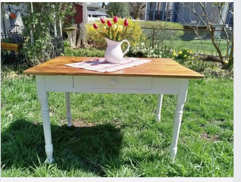 ANTIQUE 19th CENTURY WIDE PLANK FARM HOUSE OR HARVEST TABLE WITH DRAWER Cover