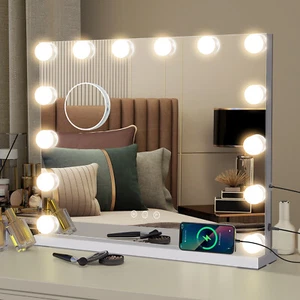 Large Hollywood Makeup Mirror Vanity Light Mirror with 14 Dimmable LED Bulbs - Picture 1 of 14