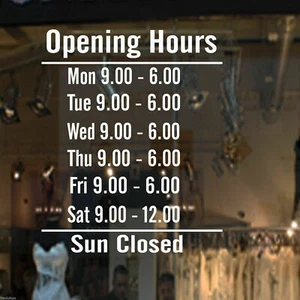 Opening Hours Custom Times shop window sign sticker, Window sticker, Shop décor - Picture 1 of 3