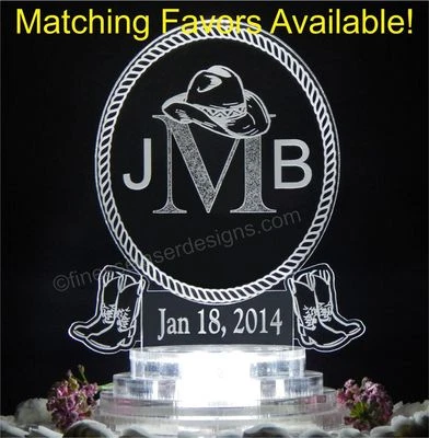 Western Monograma Ovalado LED Iluminado Boda Pastel Topper Acrílico Personalizado Grabado Foto 1 de 4