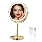 Makup Mirror With Lights, 10X Magnifying Lighted Vanity Mirror, 8 Inches Gold