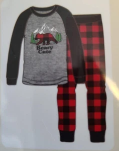 New Holiday Bear Beary Christmas Plaid PJS Trees snowflake kids size S 6-7 - Picture 1 of 3