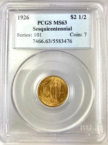 1926 $2.5 Sesquicentennial Commemorative Gold Coin PCGS MS63 **Choice** Cover