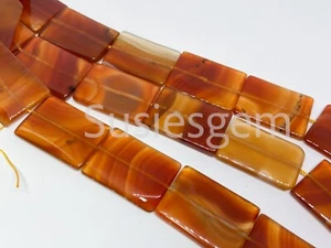 Red Carnelian Rectangle beads 25x30mm. Natural orange-red Carnelian Beads. - Picture 1 of 6