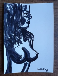 Original Drawing Erotic Female Body Graphics Art Sketch Marker Illustration 8х6" - Bild 1 von 12