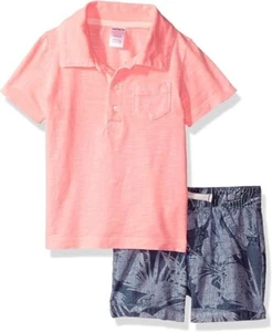 Baby Boys' 2 Piece Polo and Palm Printed Short Set  3M,6M,18M - Picture 1 of 1