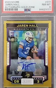 2023 Score Jaren Hall Gold Zone Auto 48/50 Vikings BYU, RC, PSA - Imagen 1 de 2