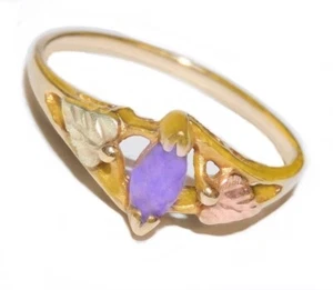 Black Hills Gold 10k Marquise Amethyst Leaves Ring Size 7 - Picture 1 of 7