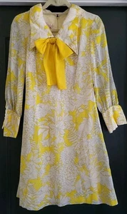 Vestido Eve Carver Original Años 60 Mod Línea A Transparente Superposición Floral Amarillo Lazo De Colección - Imagen 1 de 15
