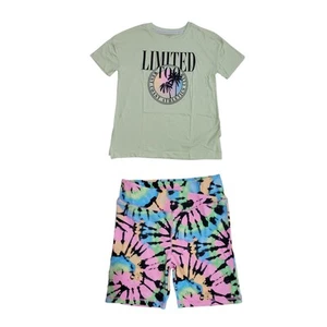 Limited Too Girls Active Stretch Biker Short Sleeve & Shorts Set (lime, XL - Picture 1 of 2