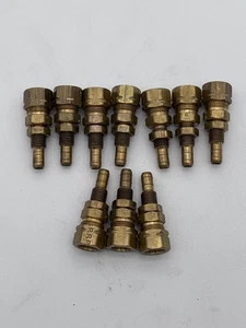 10) Parker ⅜" 2 Barb Poly to ⅜" Compression, Brass Bulkhead Union Fitting - Picture 1 of 4