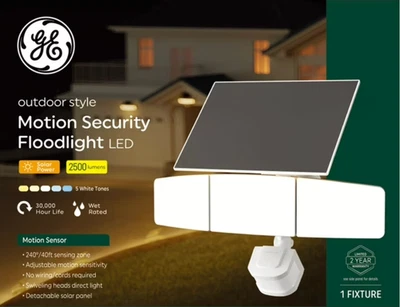 GE Exterior Solar Seguridad Movimiento LED Sensor Luz 5 Ajustes 2 Cabezales - Nuevo en Caja Foto 1 de 4