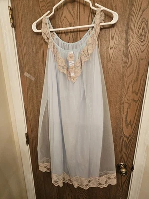Vintage Aristocraft Babydoll Nightie Baby Blue 2 Layer Size XL Soft Slippery  - Image 1 of 4