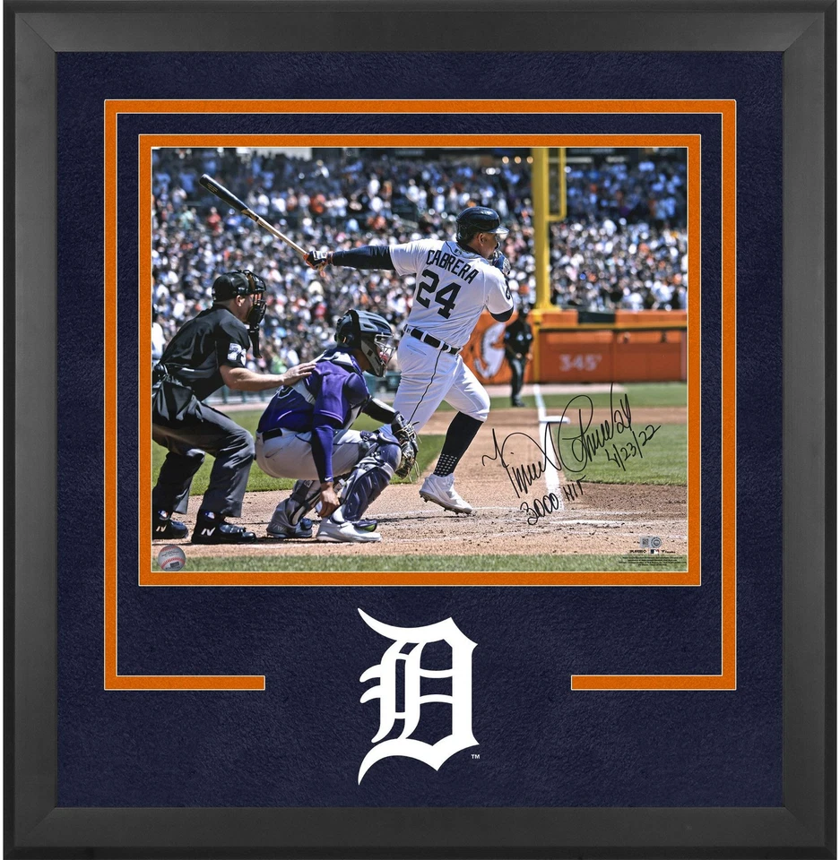 Miguel Cabrera Tigres emoldurado assinado 16 x 20 3000º hit foto com 3000º hit inscs - Imagem 1 de 1