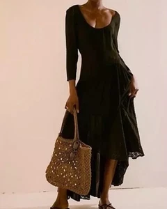 New Free People Sea Me Maxi Size XS -S Boho Black Dress Hippie Asymmetrical - Picture 1 of 4