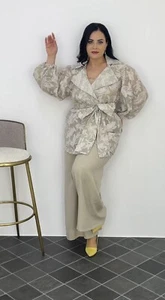 Darkwin 2 Pcs Suit, Belted Floral Top & Pants, Sz 20/2, Made In Turkey - Picture 1 of 12