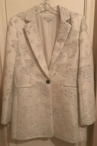 Katherine Kelly Button Front Blazer Jacket Long Sleeve Cream & Black Size 6 - Picture 1 of 11