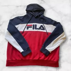 Felpa con cappuccio Fila block colore ricamo logo cuciture taglia L blu rosso e bianco - Foto 1 di 6