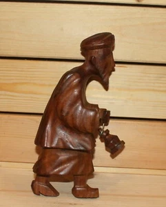 Vintage hand carving wood statuette old man with gas lamp - Picture 1 of 10