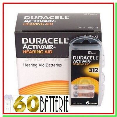 60 DURACELL 312 PR41 Batterie ACTIVAIR Protesi Pile Per Apparecchi Acustici • 20.90€
