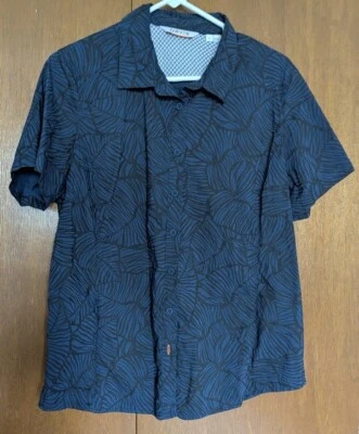 РУБАШКА ORVIS WMS LG SS ГАВАЙСКИЕ ЛИСТЬЯ ЧЕРНАЯ И DK ТЕМНО-СИНЯЯ ВЕНТИЛИРУЕМАЯ BK YOKE НОСИЛАСЬ НЕСКОЛЬКО РАЗ - Изображение 1 из 4