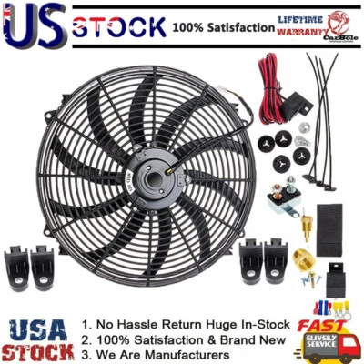 Ventilador de refrigeración radiador eléctrico negro 16" 3500CFM 12V kit de interruptor de relé termostático Foto 1 de 4