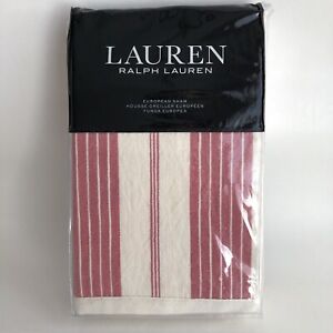 Lauren Ralph Lauren European Euro Pillow Sham MADDIE Red Cream Stripe New